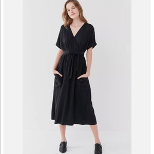 Urban Outfitters Gabrielle Linen Wrap Midi Dress in Black